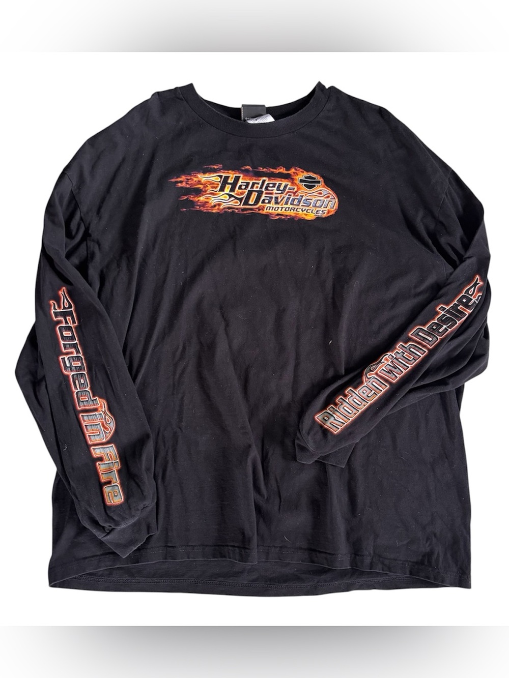Harley-Davidson Black Long Sleeve Tee with Orange Flame Chest Logo